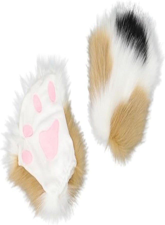 Obenie Halloween Cat Paw Gloves Therian Paws Therian Gear Furry Paws Cosplay Fluffy Mittens (white 2) - Image 1